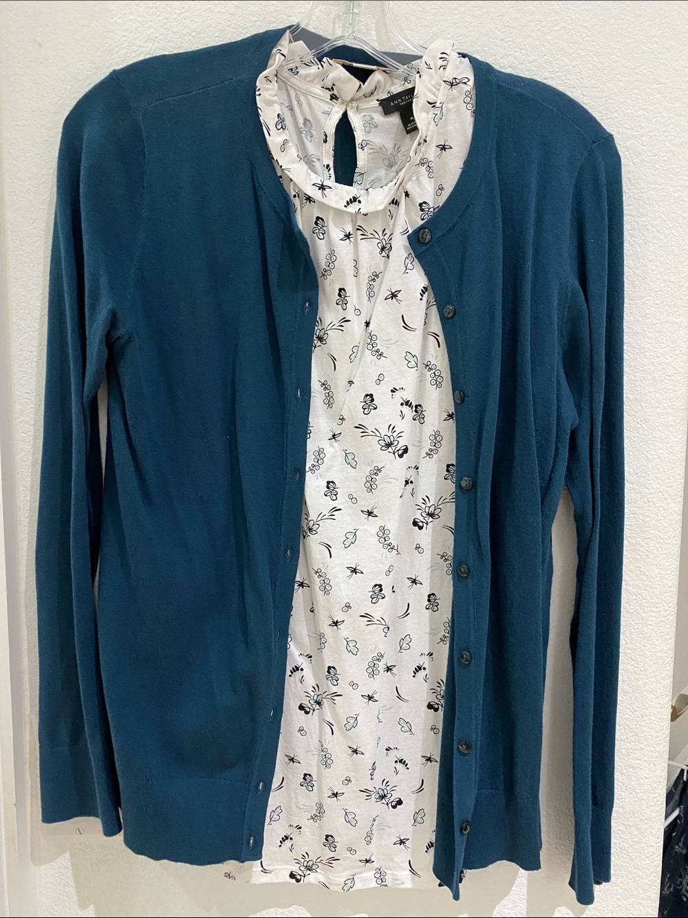 Teal Whimsy! LOFT Cardigan Size S & Ann Taylor Factory Ruffle Sleeveless Size M